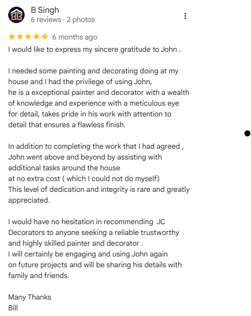 Bill Singh review for Open-Plan Living Space Refresh in Solihull