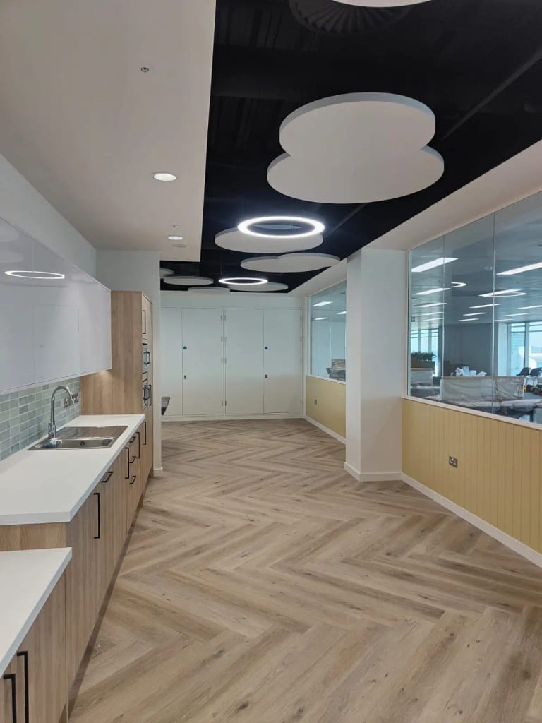 Finished commercial kitchen interior after decorating work